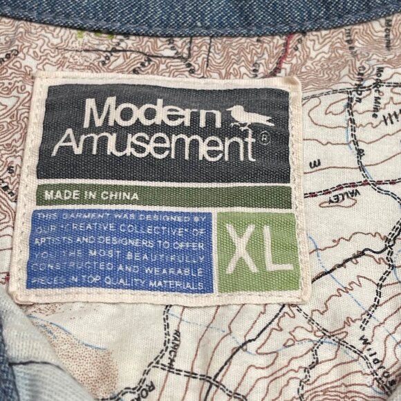 Modern Amusement Button Up Shirt Mens XL Blue Short Sleeve 100% Cotton FAIR‎ - Picture 4 of 15